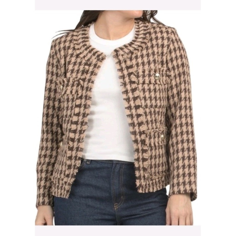 Nanette Lepore Women's Brown Beige Tweed Blazer Jacket Sz XL Business Office